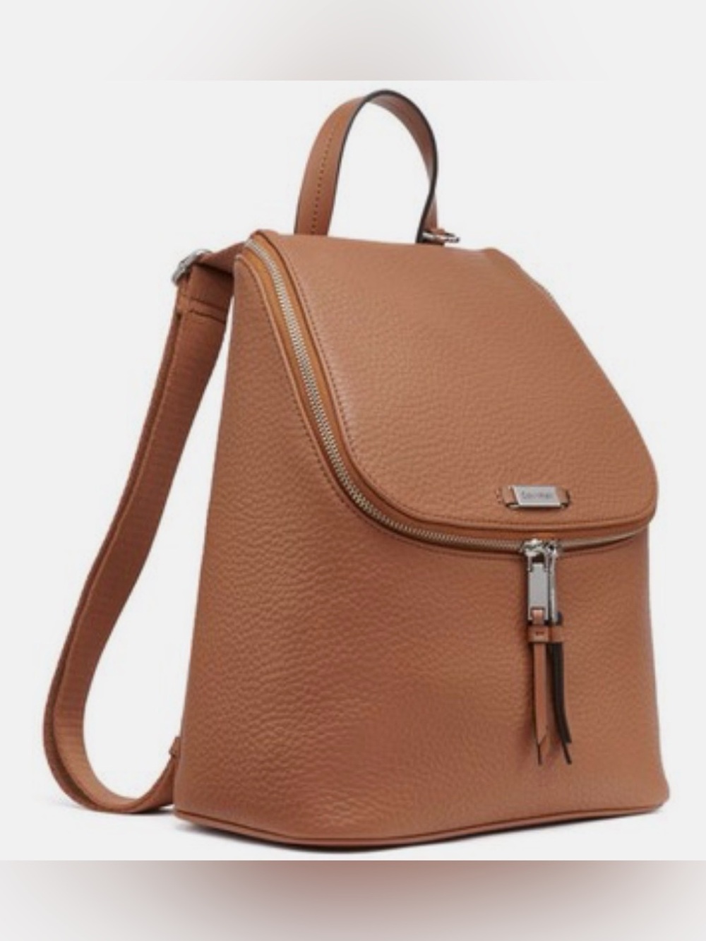 Calvin Klein Brown Pebbled Leather Backpack Purse